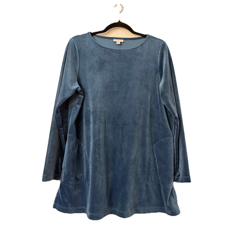 Pure J Jill Women's SZ M velour tunic top pullover long slv‎ velvet pockets Blue